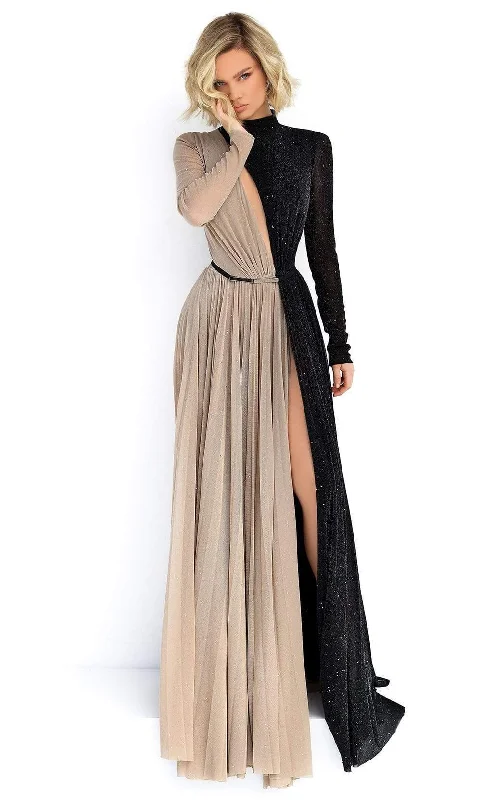 Clearance Event Formal Outfit Tarik Ediz - Two-Tone Long Sleeves Evening Dress 50902