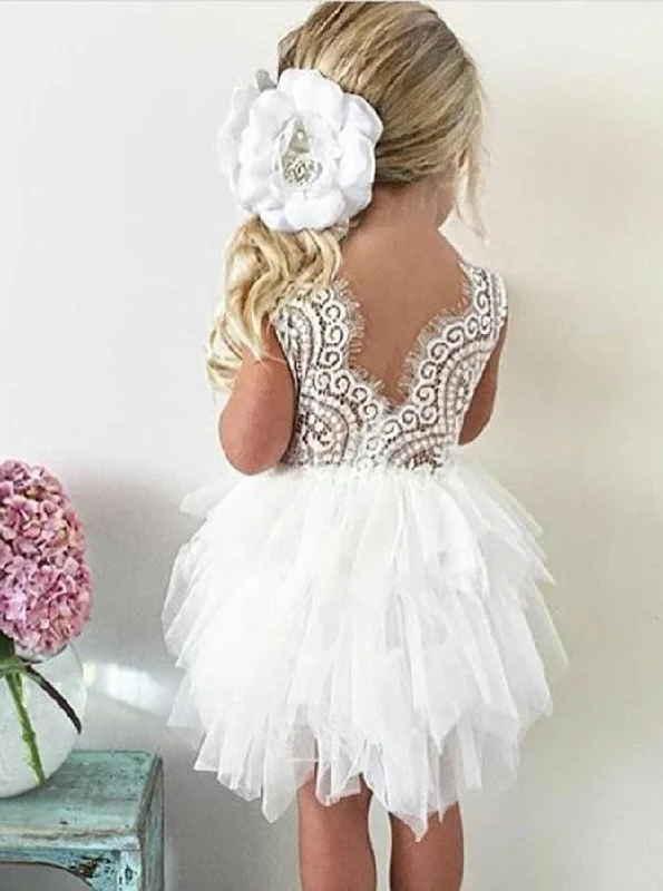 Huge Discounts This Week Grab Romantic Date - Night Styles Now Short Lace Ball Gown Round Neck Tulle Flower Girl Dress OF110