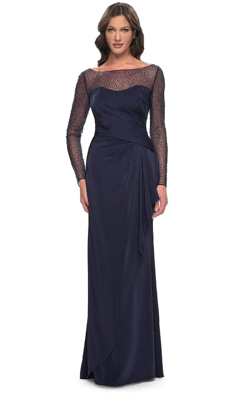 Sophisticated Style Offers Romantic Detailing La Femme 30808 - Long Sleeve Illusion Bateau Neck Formal Dress