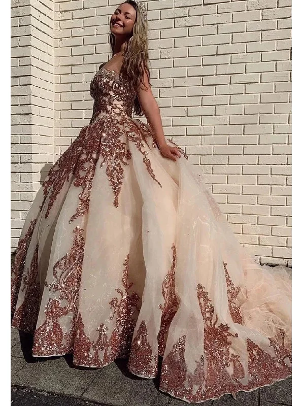 Hot Picks Seasonal Trend Sweetheart Ball Gown Prom Dress with Sequins Beading, Puffy Party Dresses PO410