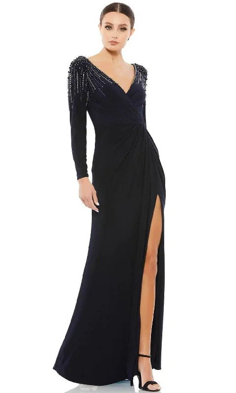 Comfort Meets Fashion Cottagecore Rustic Charm Style Mac Duggal 55715 - Long Sleeved Embellished Shoulders Jersey Dress