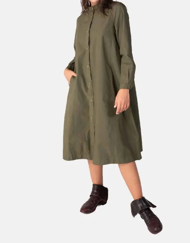 Holiday Attire Sale Today Only Long Sleeve Button Front Dress In Olive