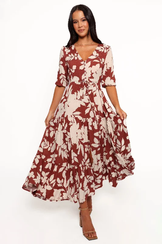 Casual Yet Chic Sales Sophisticated Cut Kelda Dress - Rust Floral