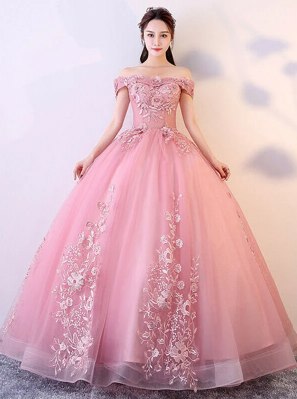 Exclusive Discounts Refined Simplicity Princess Ball Gown Off-Shoulder Appliques Tulle Prom Quinceanera Dresses PO400