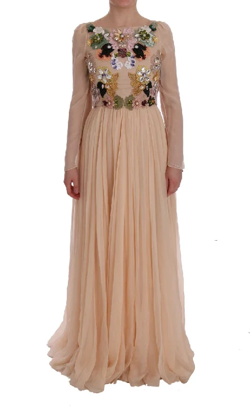 Playful Fashion Offers Chic Sophistication Dolce & Gabbana Elegant Floral Embroidered Silk Maxi Dress