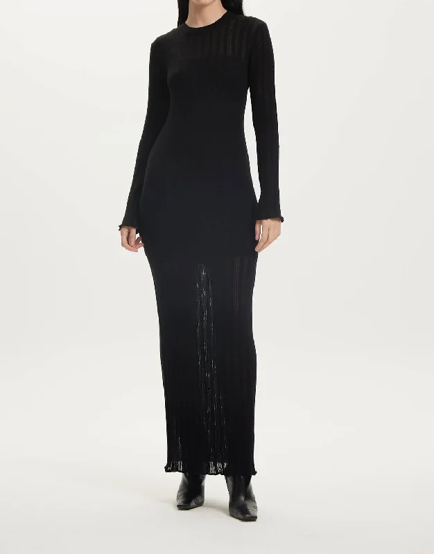 Trendy Fashion Sale Lightweight Fabric Line Up Knit Maxi Dress In Black