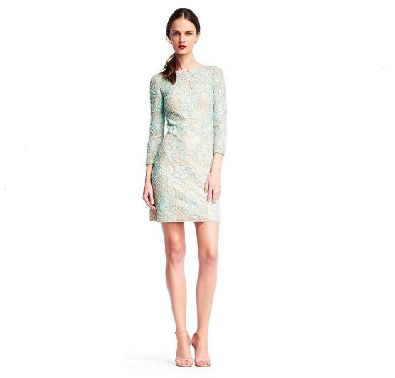 Premium Style Casual Elegance Aidan Mattox - MD1E200660 Embellished Lace Long Sleeve Sheath Dress