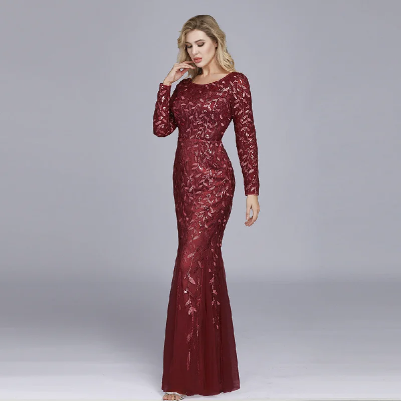 New Styles Just In Statement Piece Jennifer Long Sleeves Elegant Sequin Evening Gown