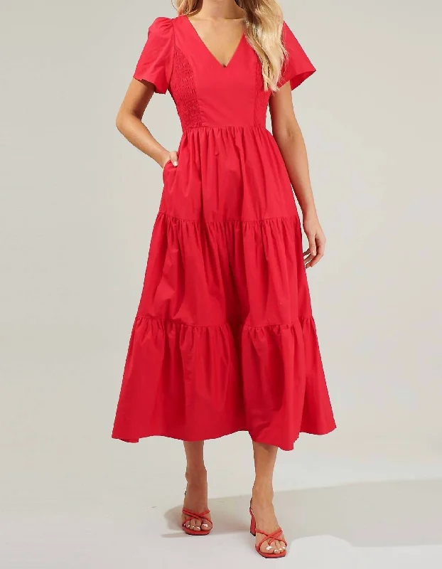 Ends Soon Elegant Ensemble Alexis Midi Dress In Cherry Red
