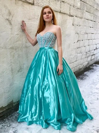 Style Redefined Soft Textures A-Line Sweetheart Beading Sweep Train Ball Gown Long Prom Dress