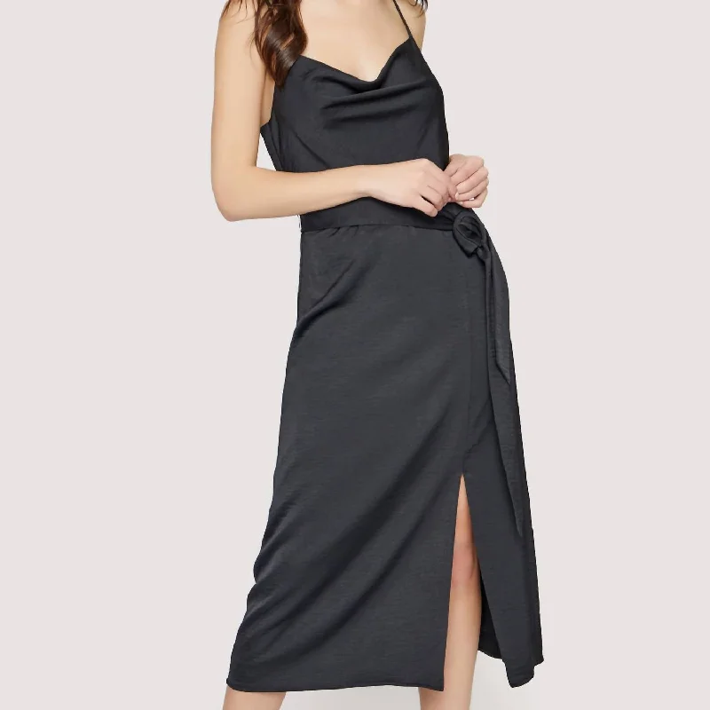 Hot Sale Romantic Flair Chase The Night Cowl Midi Dress In Black