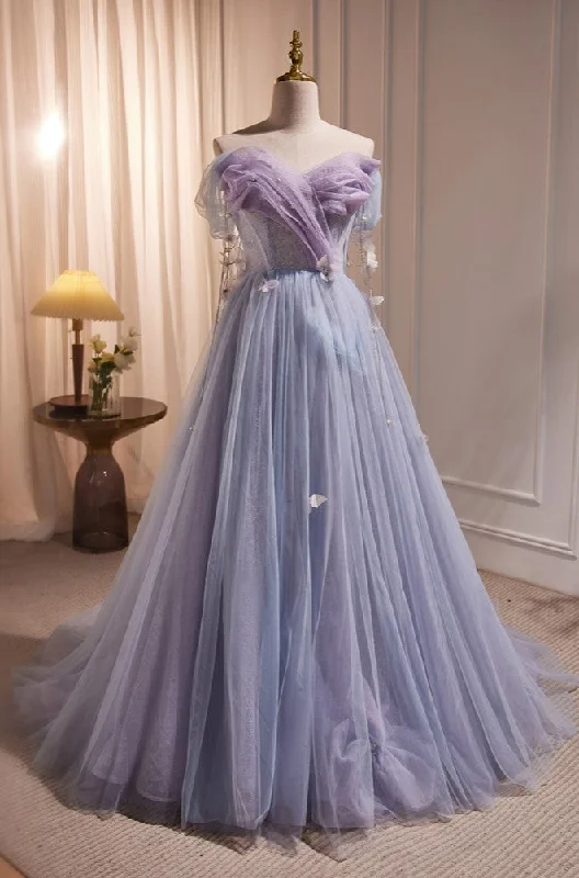 Valentine's Special Effortless Comfort Princess Strapless Party Gown Purple Tulle Long Prom Dresses