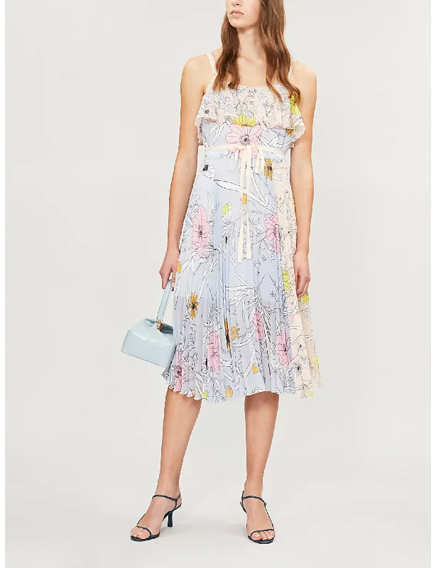 Stylish Deals Sophisticated Cut Floral Print Midi Pleated Dress In Multicolor