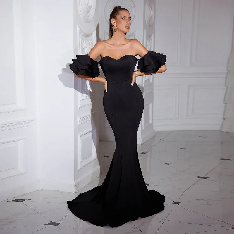 Don't Miss Out Sleek Design Sheath Split Black Mermaid Gown