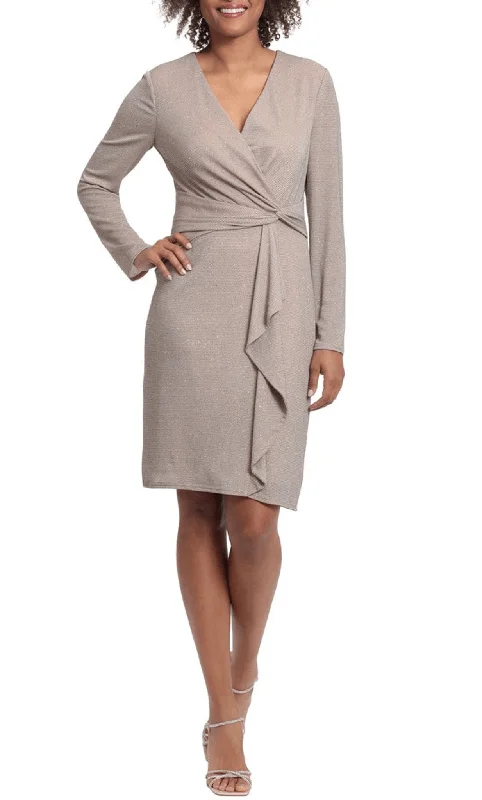 Fashion Forward Exquisite Craftsmanship London Times T6431M - Long Sleeve Drape Cocktail Dress