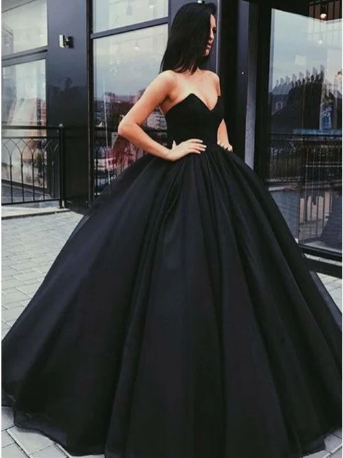 Timeless Elegance Redefined Urban Sophistication Black Tulle Sweetheart Pleats Prom Dress Ball Gown Floor-Length OP322