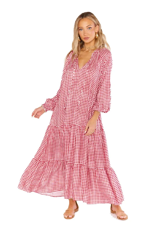 Urban Fashion Tropical Island - Inspired Attire Show Me your Mumu Maxi Dress in Cherry Pie Gingham