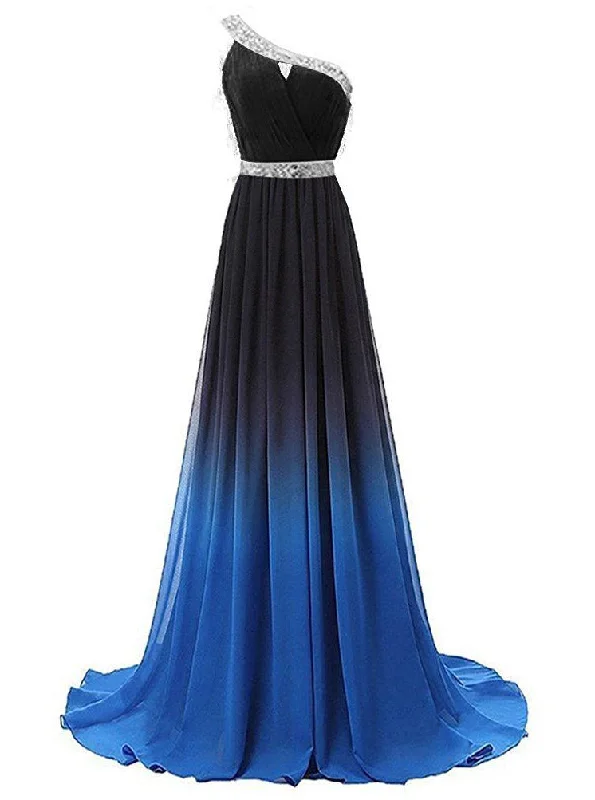 Gift Ideas Lightweight Fabric One Shoulder Chiffon Ombre Prom Dresses Beaded Gradient Formal Party Gowns PO120