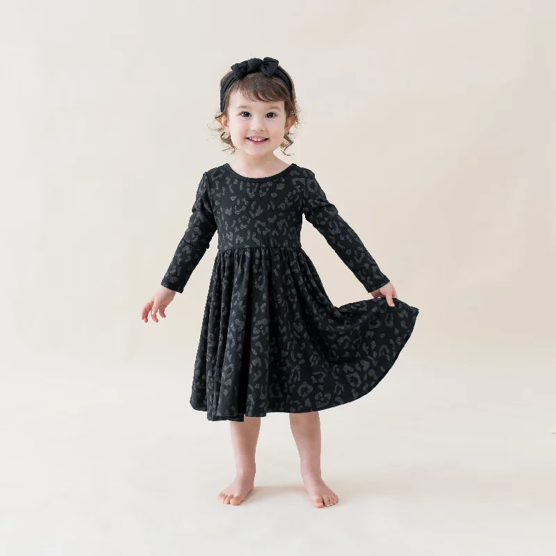 Limited Edition Seasonal Trend Long Sleeve Twirl Dress in Midnight Leopard