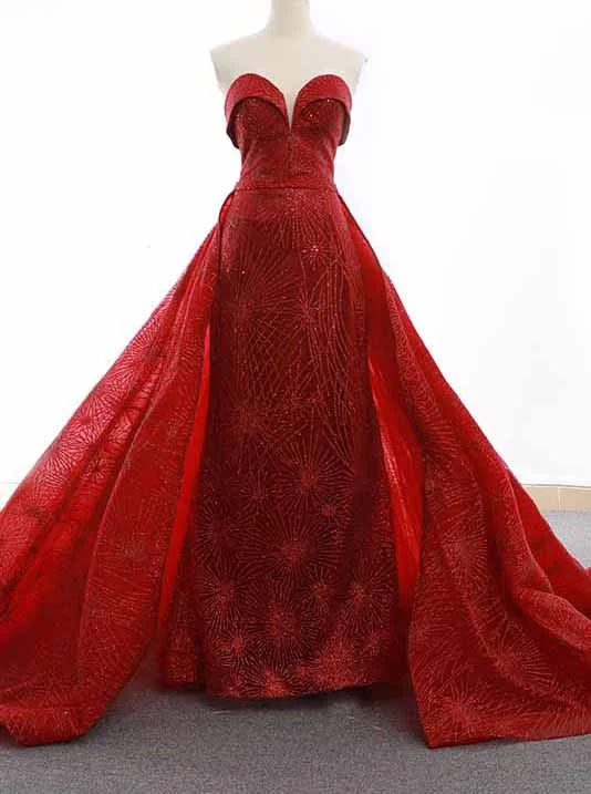 Massive Savings Romantic Date - Night Ensemble Sparkly Sequins Red Sweetheart Sheath Formal Gown Overskirt Pageant Dresses OP750