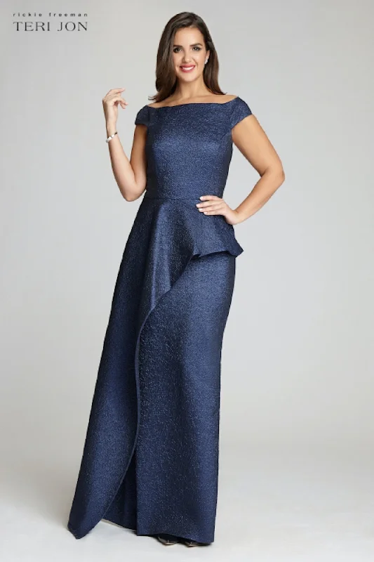 Smart Casual Deals Classic Appeal Jacquard Off The Shoulder Side Drape Overlay Gown