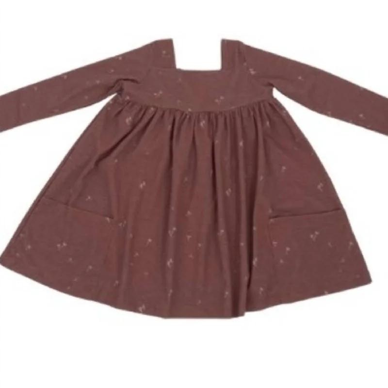 Trendy Fashion Sale Hollywood Glam Award - Show Style Girl's Long Sleeve Rylie Dress In Burgundy Dandelion