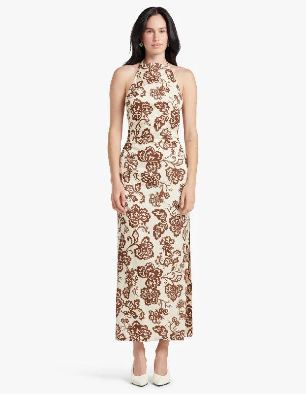 Luxury Fashion Discounts Classic Charm Robbie Midi Dress - Cream Chocolate Floral