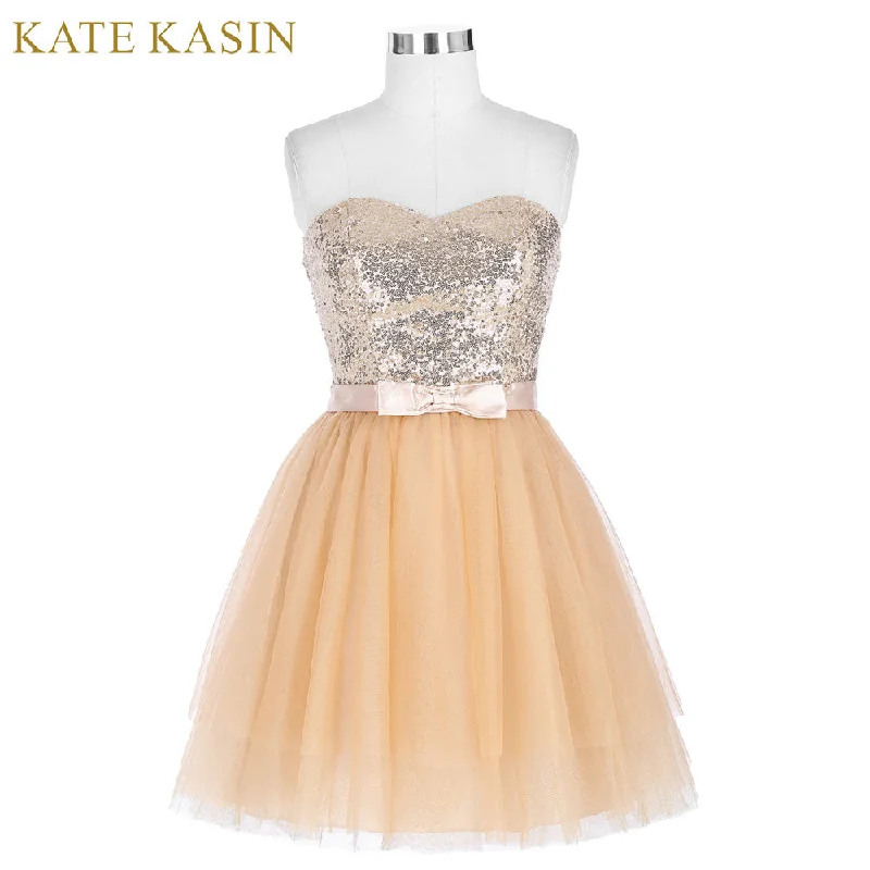 Special Offer Bold Patterns Kate Kasin Short Cocktail Dresses 2017 Sequins Pink Tulle Party Dress Special Occasion Dresses Apricot Cocktail Gown 0114