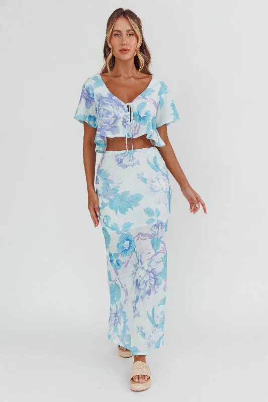 Hot Brand Discounts Mid - Season Sale La Vie Floral Maxi Skirt Floral Blue