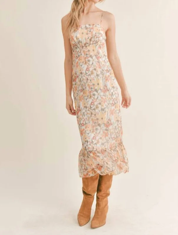 Clearance Event Graceful Drape Forest Bath Midi Dress In Ivory Multi