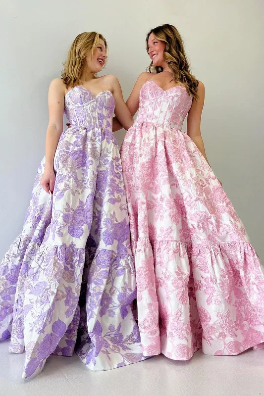 Fast Fashion Favorites Graceful Cut Roycebridal Delice | A-Line Sweetheart Floral Printed Long Prom Dresses