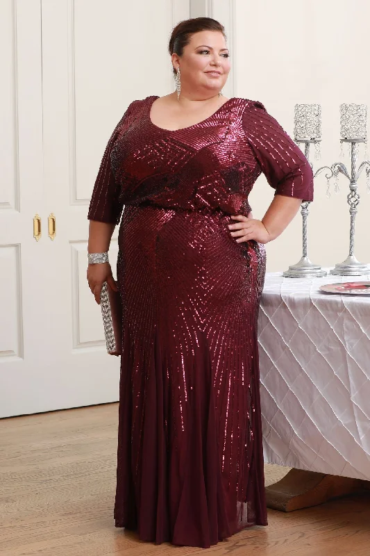 Massive Savings Soft Textures Women's Plus-size Elegant Sequin Evening Gown - Mother of the Bride Dress