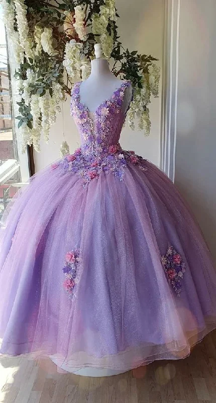 Vintage-Inspired Style Offers Effortless Comfort Princess Tulle Long Prom Dress with Flower,Ball Gowns Quinceanera Dresses Y4372