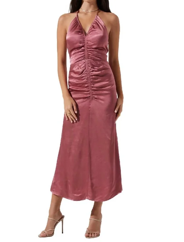 Fashionable Comfort Promotions Flowing Silhouette Toledo Ruched Midi Dress In Mauve