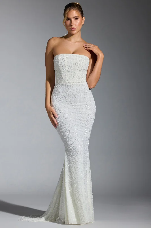 Forward Trendsetter Minimalist Elegant Embellished Corset Gown in White