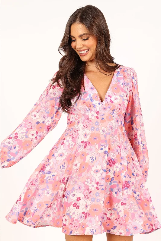 Vibrant Style Promotions Charming Silhouette Finnick Long Sleeve Mini Dress - Pink Floral