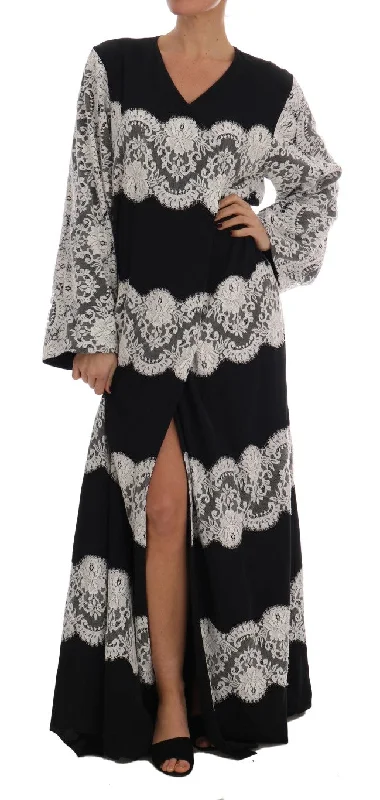 Luxe Style Discounts Refined Look Dolce & Gabbana Elegant Silk Floral Lace Kaftan Maxi Dress