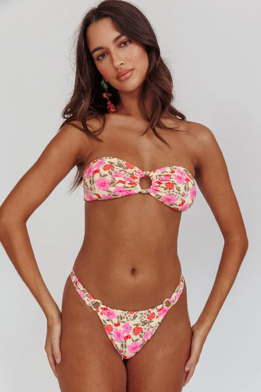 Classic Modern Offers Exquisite Craftsmanship Agape High Cut O-Ring Bikini Bottom Yellow Floral