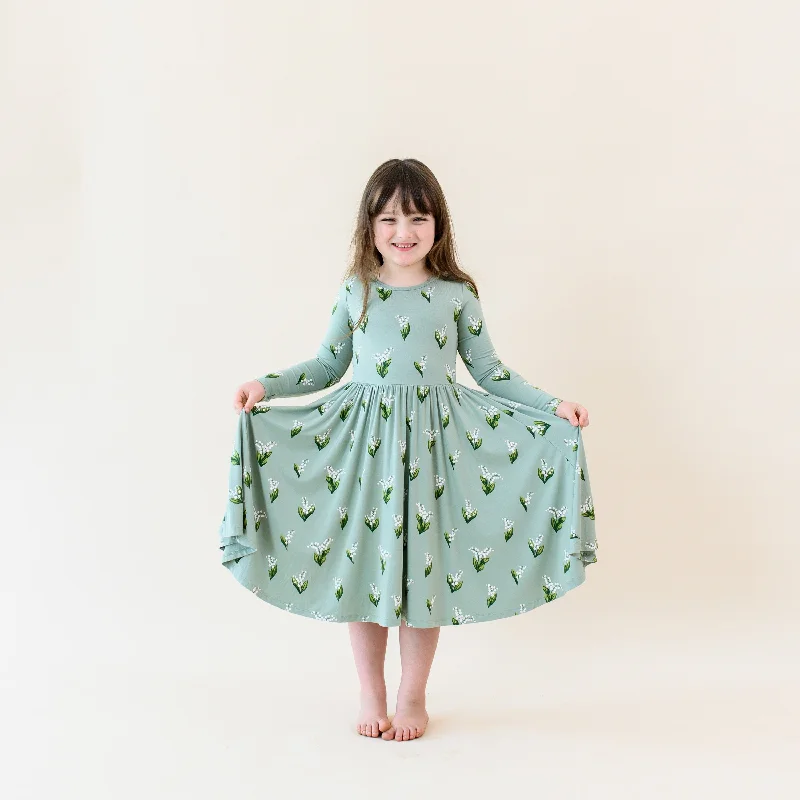 Additional Time-Limited Offers Statement Piece Long Sleeve Twirl Dress in Thyme Lily