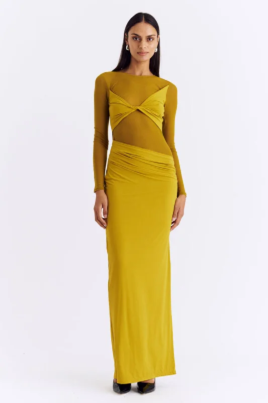 Style Revolution Minimalist Office - Ready Style Auguste Long Sleeve Mesh Jersey Maxi - Citron