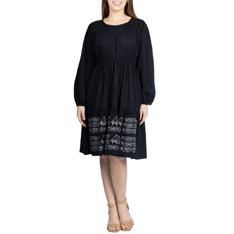 Hot Picks Today Only Musical Sheet Long Sleeve Dress (With Waist Seam)