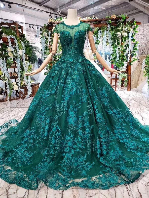 Browse Our Top Products Coastal Beach - Inspired Style Elegant Scoop Cap Sleeves Prom Dress With Appliques Military Ball Gown OP642