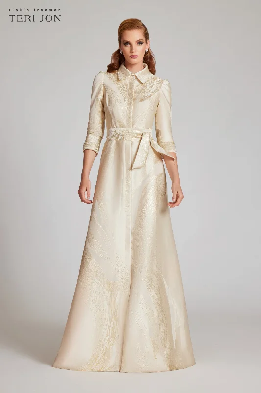 Avant-Garde Style Promotions Elegant Details Metallic Jacquard Shirtdress Gown