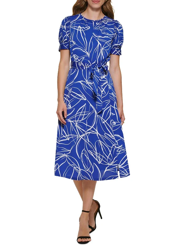 Absurdly Cheap Sale Minimalist Chic Womens Puff Sleeve Printed Midi Dress