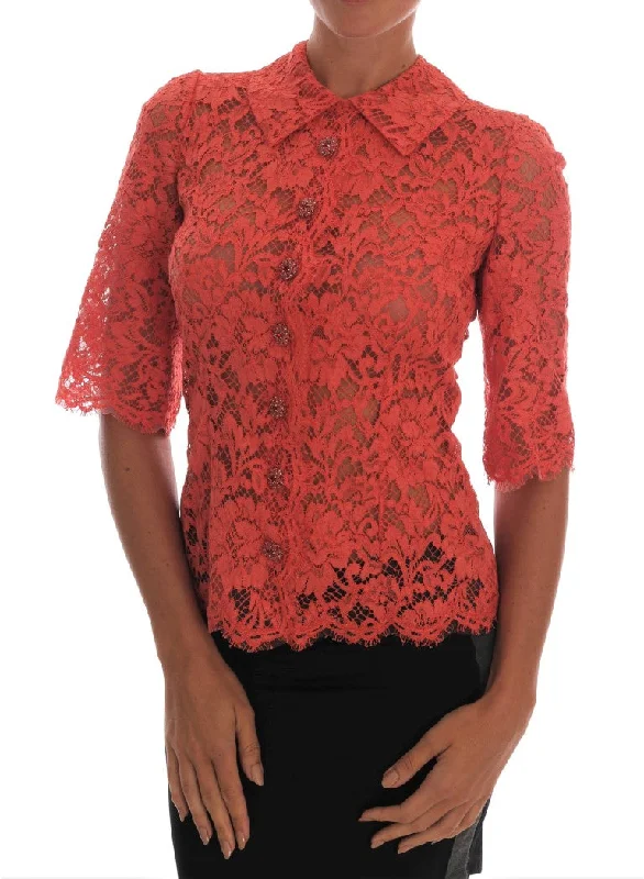 Refined Fashion Sale Feminine Elegant Dolce & Gabbana Elegant Orange Floral Lace Crystal Cardigan Blouse