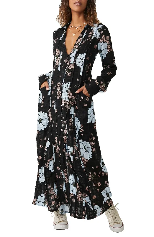 Relaxed Style Boho - Chic Festival - Ready Style Free People Back At It Maxi Dress in Black Combo