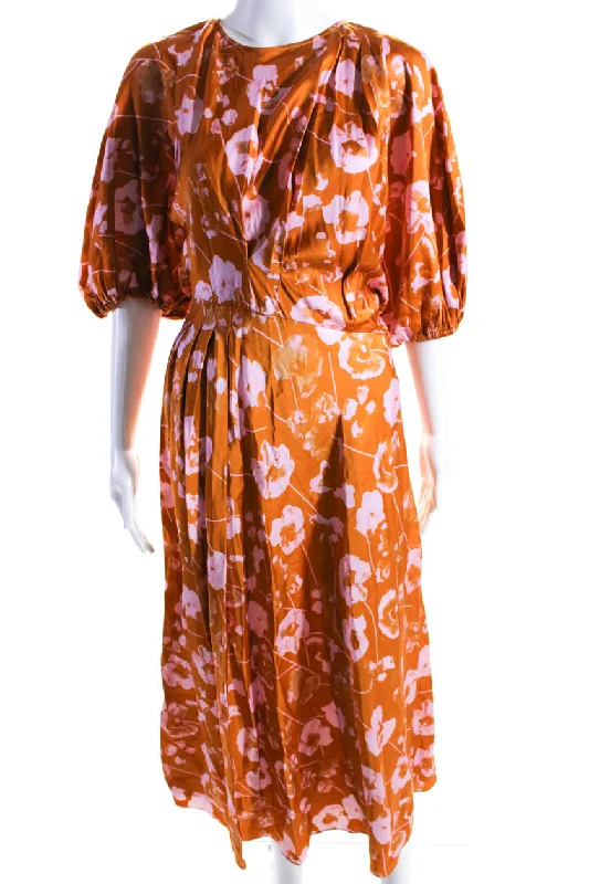 Sophisticated Style Offers Playful Elegance Stine Goya Womens Floral Print Back Button Long Dress Orange