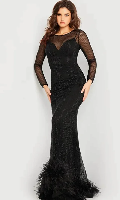 Fashionable Comfort Promotions Modern Glamour Jovani 26047 - Feather Detailed Long Sleeve Evening Dress