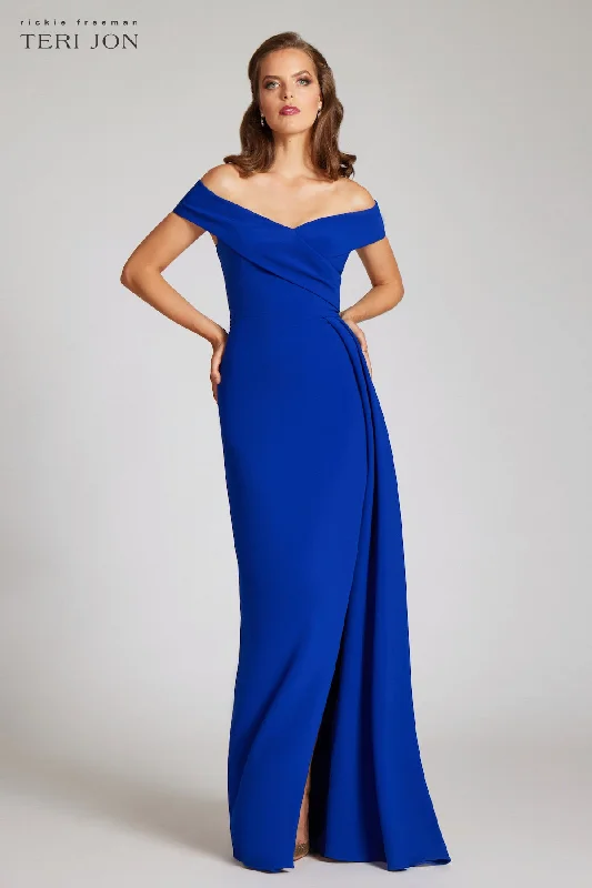 Romantic Chic Deals Feminine Grace Crepe Off The Shoulder Portrait Side Drape Gown