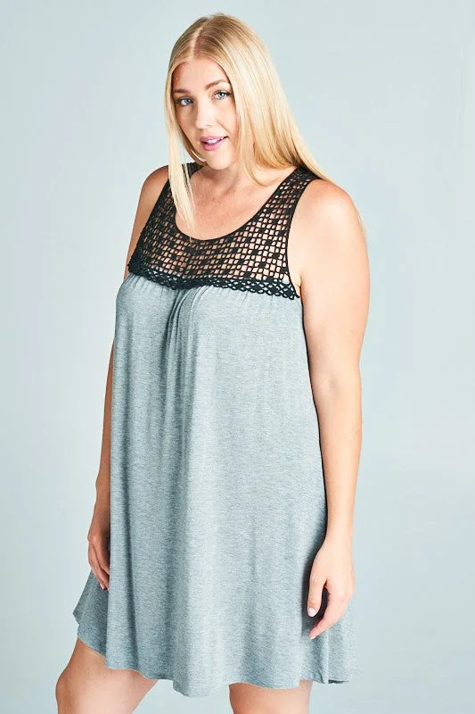 Fresh Styles, Fresh Deals Feminine Elegance Gray Black Lace Neckline Dress Nightgown Coverup